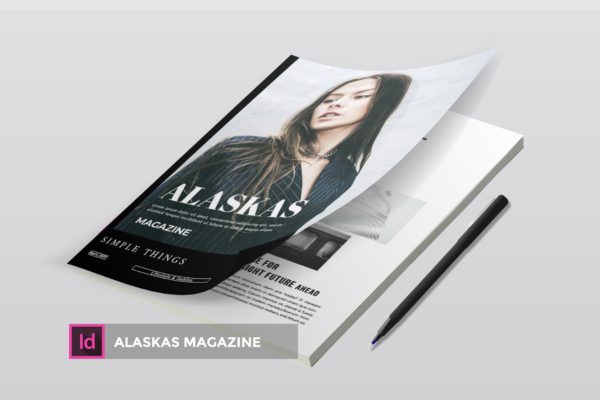 高端人物/服装/访谈主题杂志版式排版设计INDD模板 Alaskas | Magazine Template