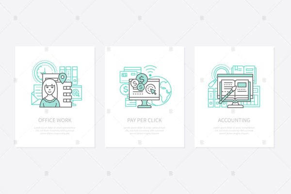 办公室/工作场所概念图标集 Office work, employees workplace concept icons set