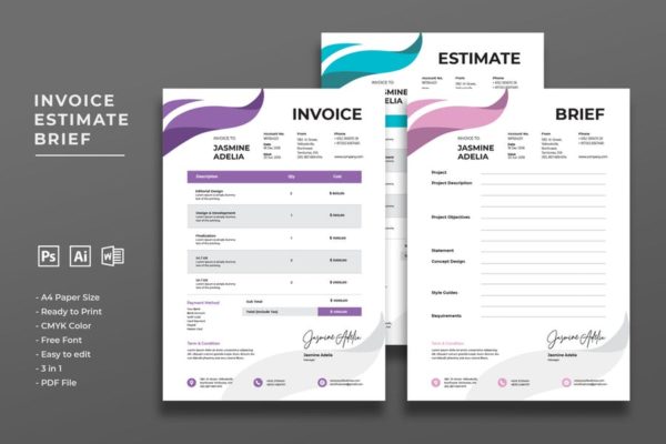 经典商用账单发票单据设计模板 Invoice Estimate Brief