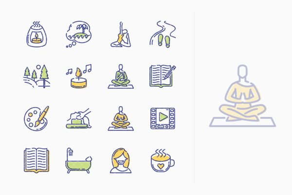 放松技巧主题Outline风格矢量图标素材 Relaxation Techniques Icons – Outline Series