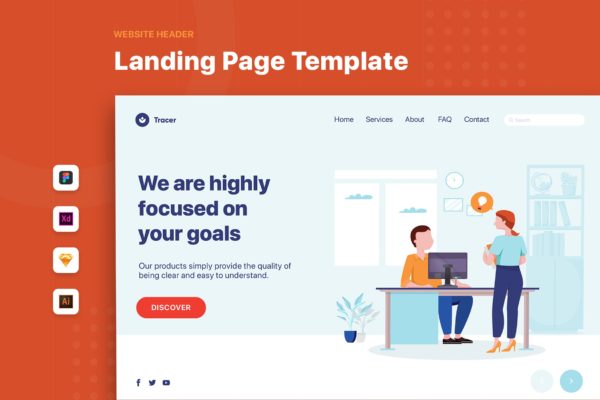 老板&员工对话场景网页Banner&着陆页设计矢量插画 Boss and Employee –  Web Banner Landing Page