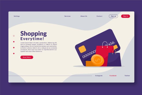 购物主题网站设计矢量插画素材 Shopping Everytime – Web Header & Landing Page GR