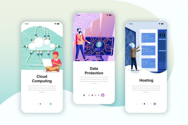 云计算/数据保护/服务器托管主题概念插画APP启动页模板 Instagram Stories Onboarding Screens Mobile App