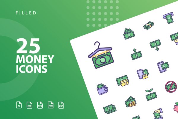 25枚金钱主题矢量填充图标 Money Filled Icons