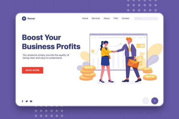 提高利润主题企业网站设计矢量插画 Boost Profits – Corporate Web Header