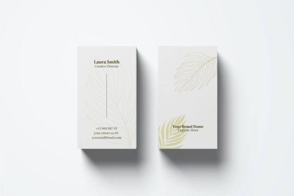 水彩手绘叶子背景时尚优雅企业名片设计模板v56 Business Card Template.v56