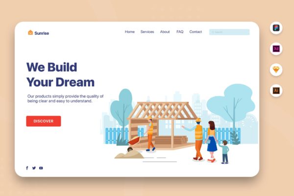房地产网站矢量概念插画素材v6 We Build Your Dream – Web Header Template