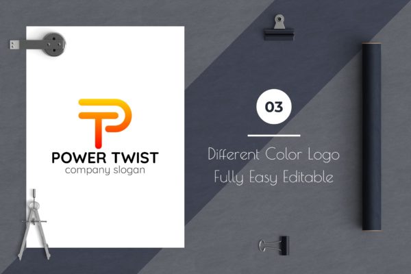 P字母图形创意Logo设计模板 Power Twist Creative Logo Template