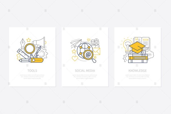 设计工具概念图标集 Designers tools, equipment concept icons set