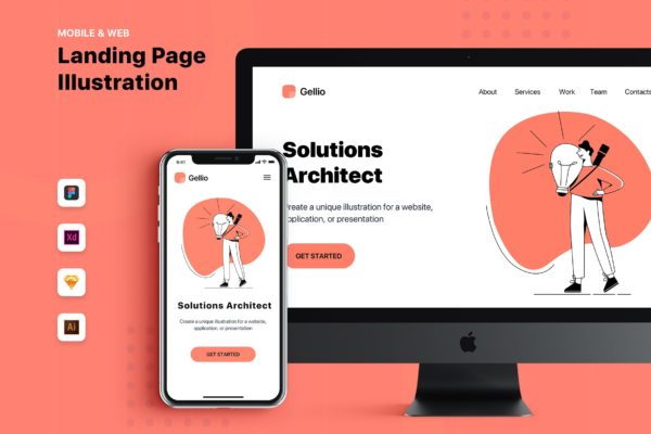解决方案架构师主题网站Banner&着陆页设计矢量插画 Solutions Architect – Banner & Landing Page