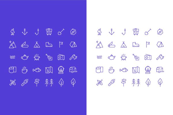 野外露营主题简约风格矢量图标集 Simple Vector Camping Icons Set