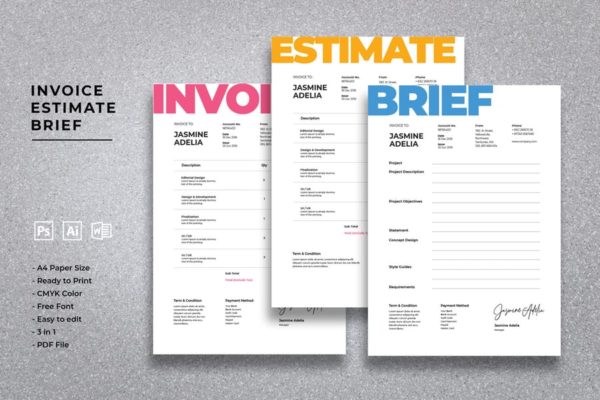 商业发票/费用估算表单设计模板 Invoice Estimate Brief