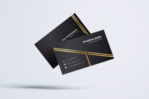 镶金线条酷黑背景企业名片设计模板v8 Business Card Template.v8