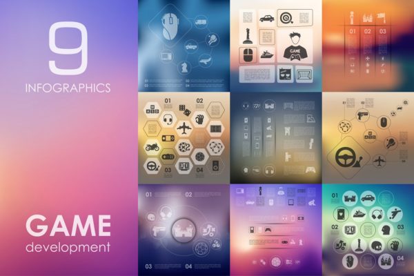 9套游戏信息图表幻灯片设计元素 9 gaming infographics