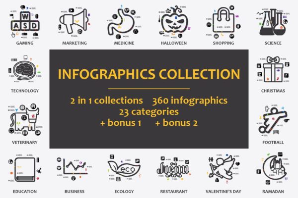信息图表矢量图标合集 -90% GREAT COLLECTION! Infographics