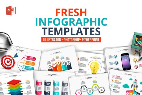 信息图表幻灯片设计元素 Fresh powerpoint infographics