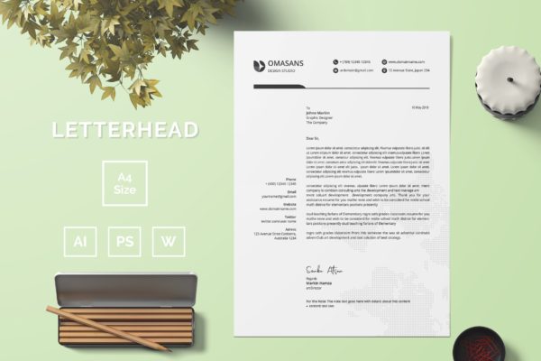 现代设计风格公开信/推荐信企业信纸设计模板03 Letterhead Template 03