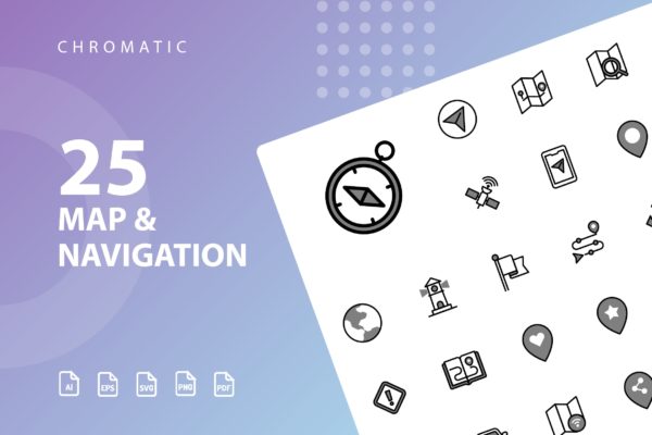 25枚地图导航Chromatic设计风格矢量图标 Map & Navigation Chromatic