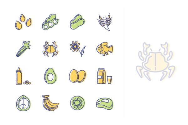 过敏原主题Outline风格图标素材 Allergens Icons – Outline Series