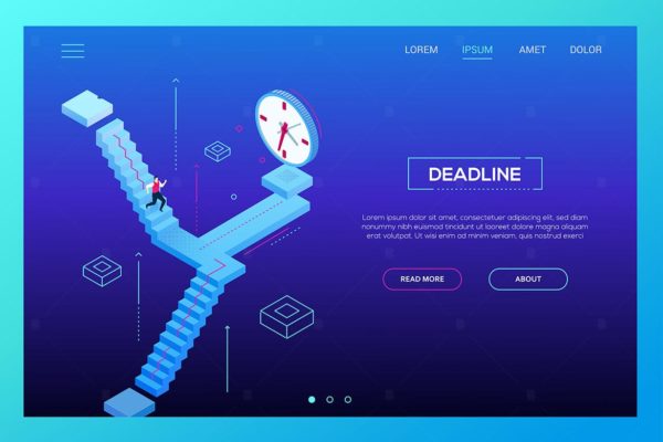截止日期主题网站设计等距概念插画 Deadline concept – isometric website header