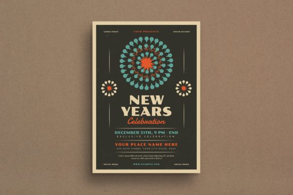 复古风格新年主题活动海报传单模板 Retro New Year’s Event Flyer