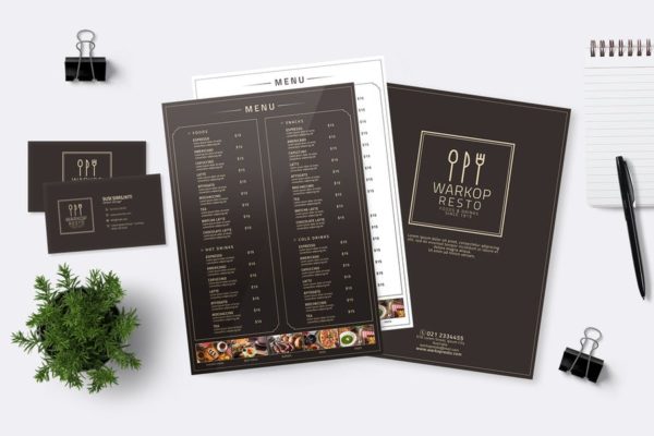 极简主义餐厅菜单&企业名片设计模板 Minimalist Food Menu & Business Card