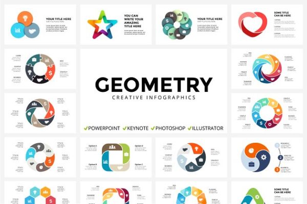 123张信息图表几何图形幻灯片模板 GEOMETRY – 123 Unique Slides