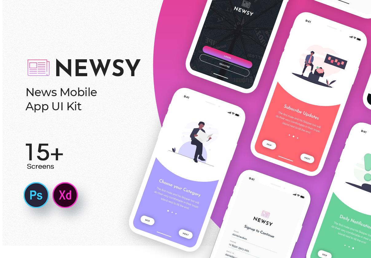 Newsy News Mobile App UI Kit