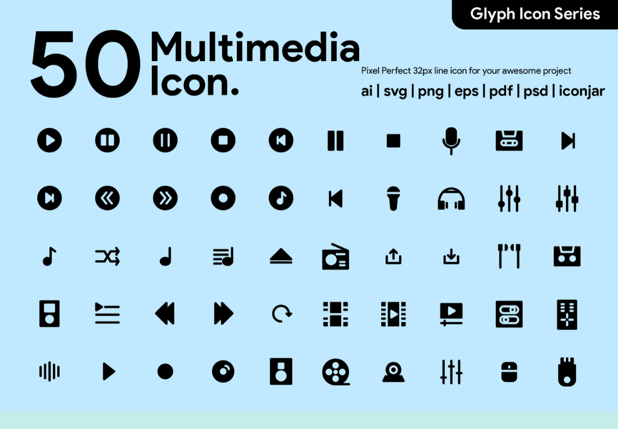 50 Multimedia Icon Glyph