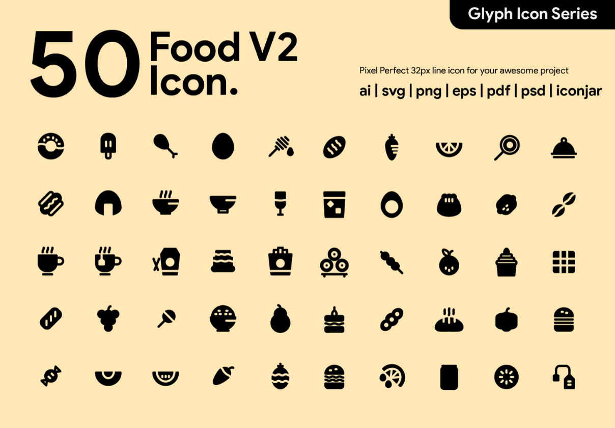 50 Food Glyph Icon