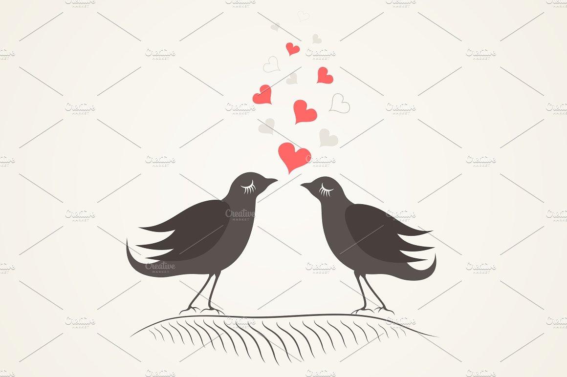 爱情鸟爱心小鸟矢量插画  Love a bird2