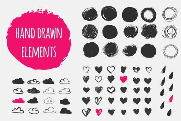 100%手绘矢量图形 Hand drawn shapes set