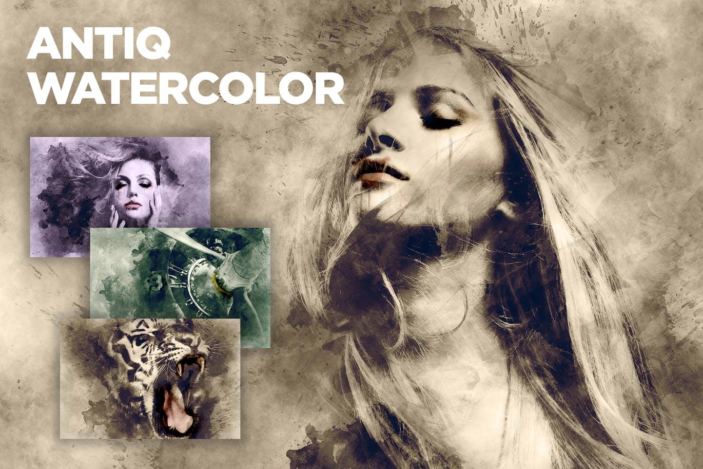 复古水彩效果PS动作 Antiq Watercolor CS3+ Photoshop Action