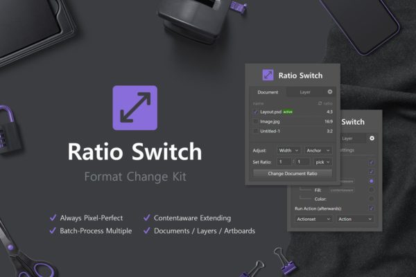 Photoshop图像像素比&格式快速切换工具 Ratio Switch – Format Change Kit