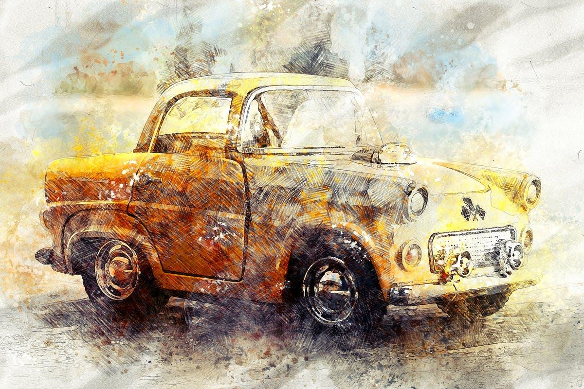 铅笔素描油画混合效果PS动作 Pencil n Watercolor Photoshop Action