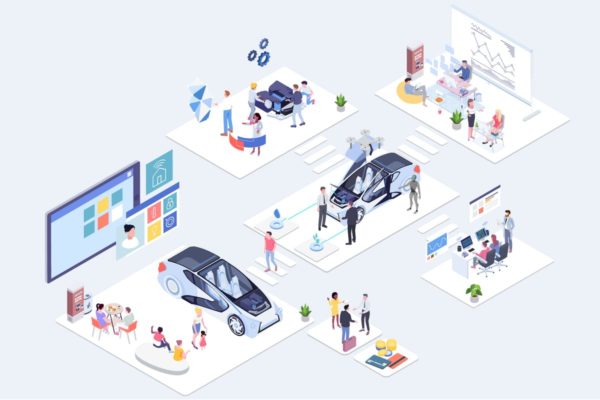 汽车4S店养护中心OTO等距矢量插画 Maintenance Center Oto Isometric Illustration – G1