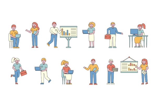 商务人士人物形象线条艺术矢量插画素材 Business Lineart People Character Collection