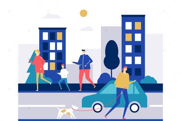 城市慢跑主题扁平设计风格矢量插画素材 People running – flat design style illustration