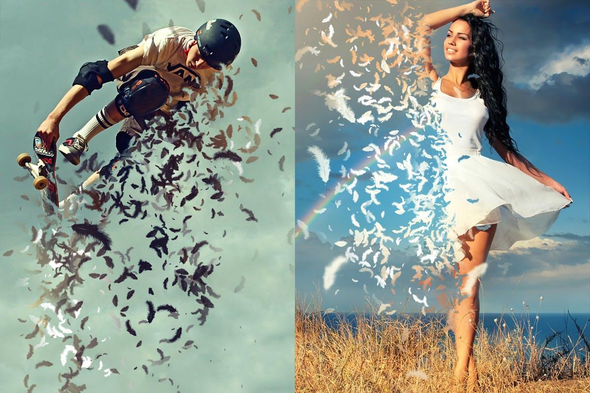 羽毛飘舞类化蝶特效PS动作 Feathers Photoshop Action