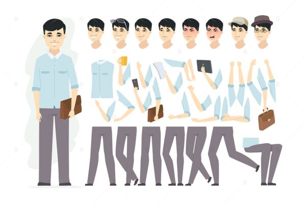 中国男人卡通人物形象矢量插画 Chinese man – cartoon character constructor