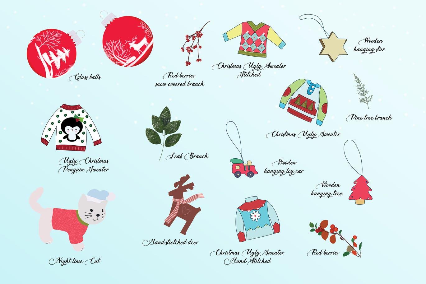 圣诞节主题手绘装饰元素设计素材 Christmas Decoration Elements