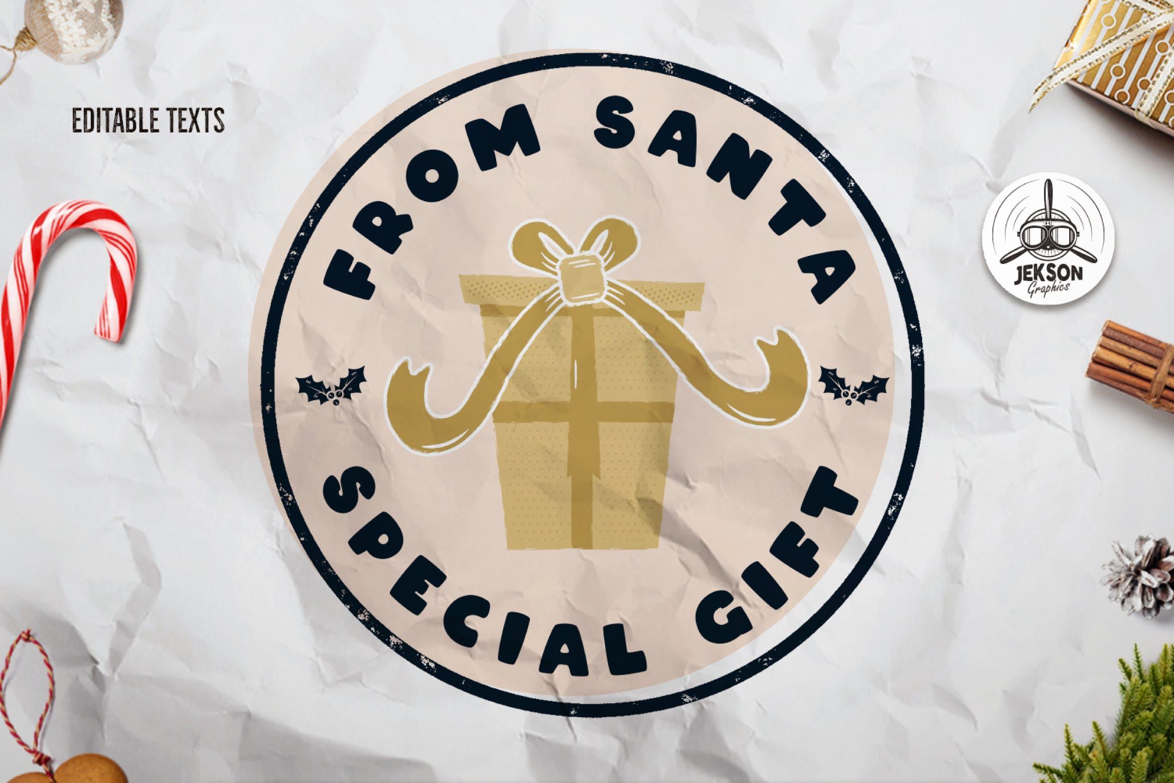 复古风格圣诞节主题T恤印花图案设计素材 Santa T-Shirt. Christmas Vector Print, Holiday SVG