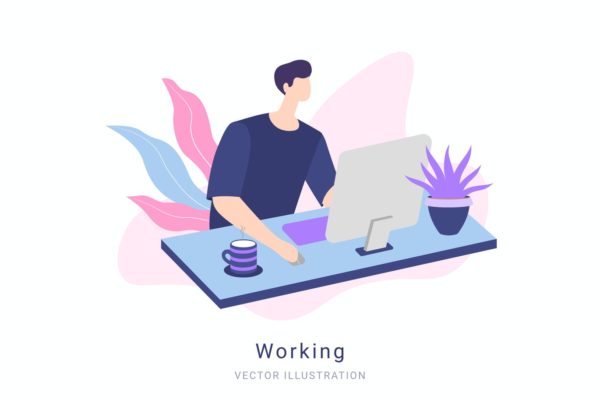 极简主义风格工作场景矢量插画素材 Working Vector Illustration