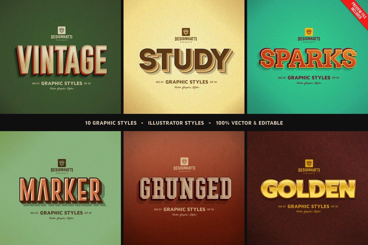 复古风格AI文本样式合集v02 Retro Vintage Text Styles Vol.02