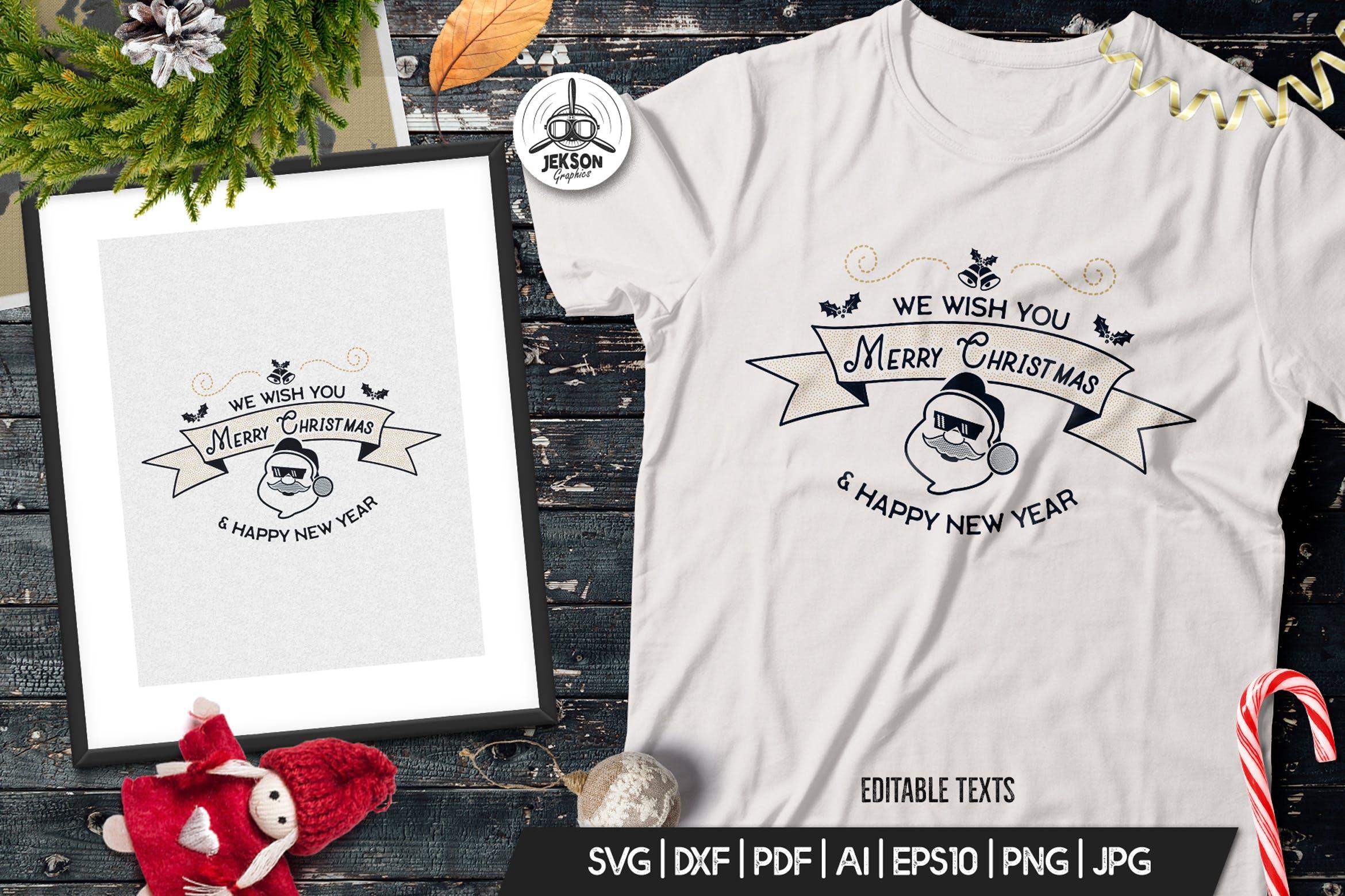 圣诞快乐&新年主题T恤印花图案设计素材 Merry Christmas and New Year T-Shirt. Xmas Print