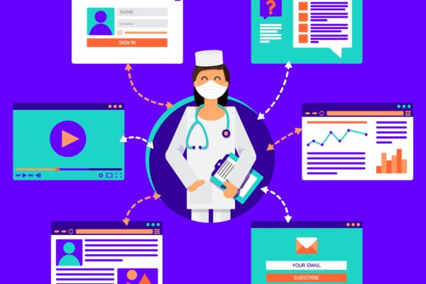 在线医疗冠状病毒预防顾问矢量插画 Online Medical Antivirus Care Consultant