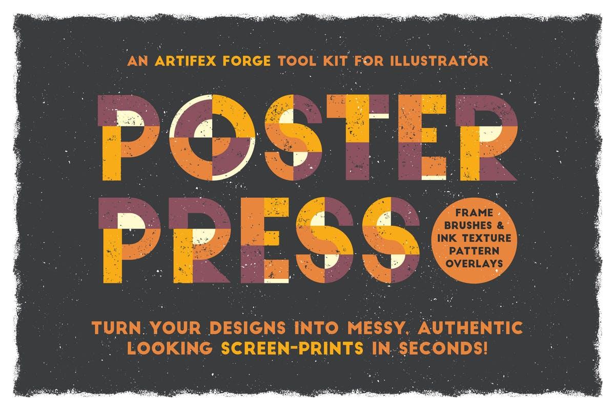 海报油墨印刷效果AI图层样式 Poster Press – Screen-Print Creator