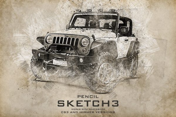 铅笔素描艺术插画效果PS动作 Pencil Sketch 3 Photoshop Action