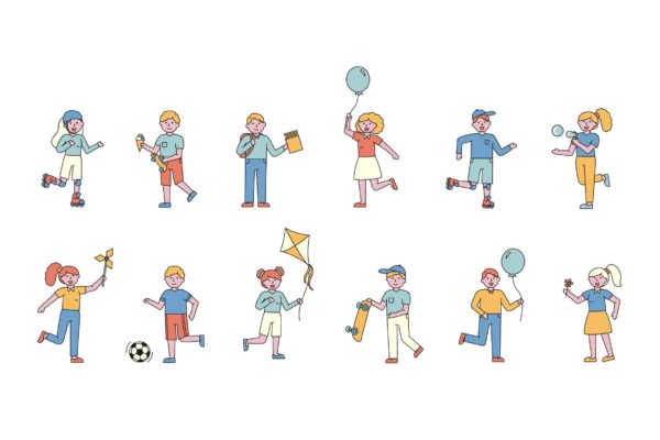 儿童乐园人物形象线条艺术矢量插画素材 Children Lineart People Character Collection