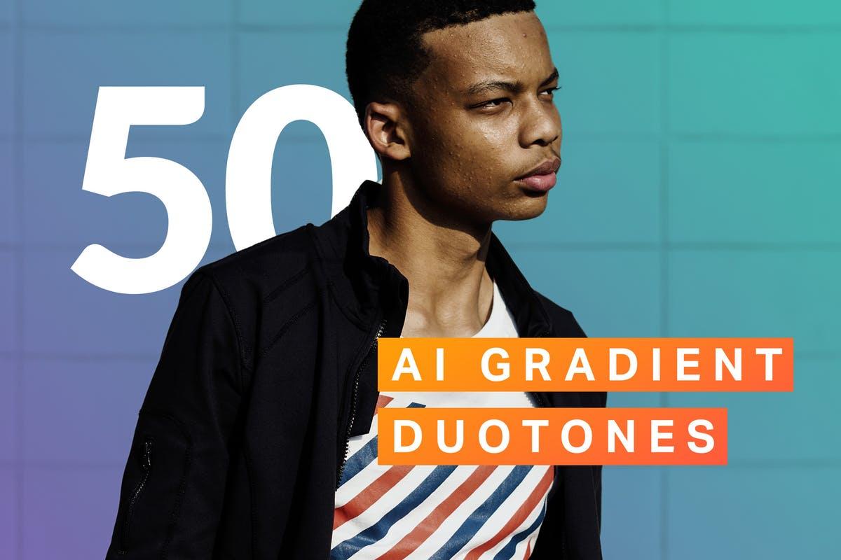 50个AI渐变双色调PS动作 50 AI Gradient Duotone Actions